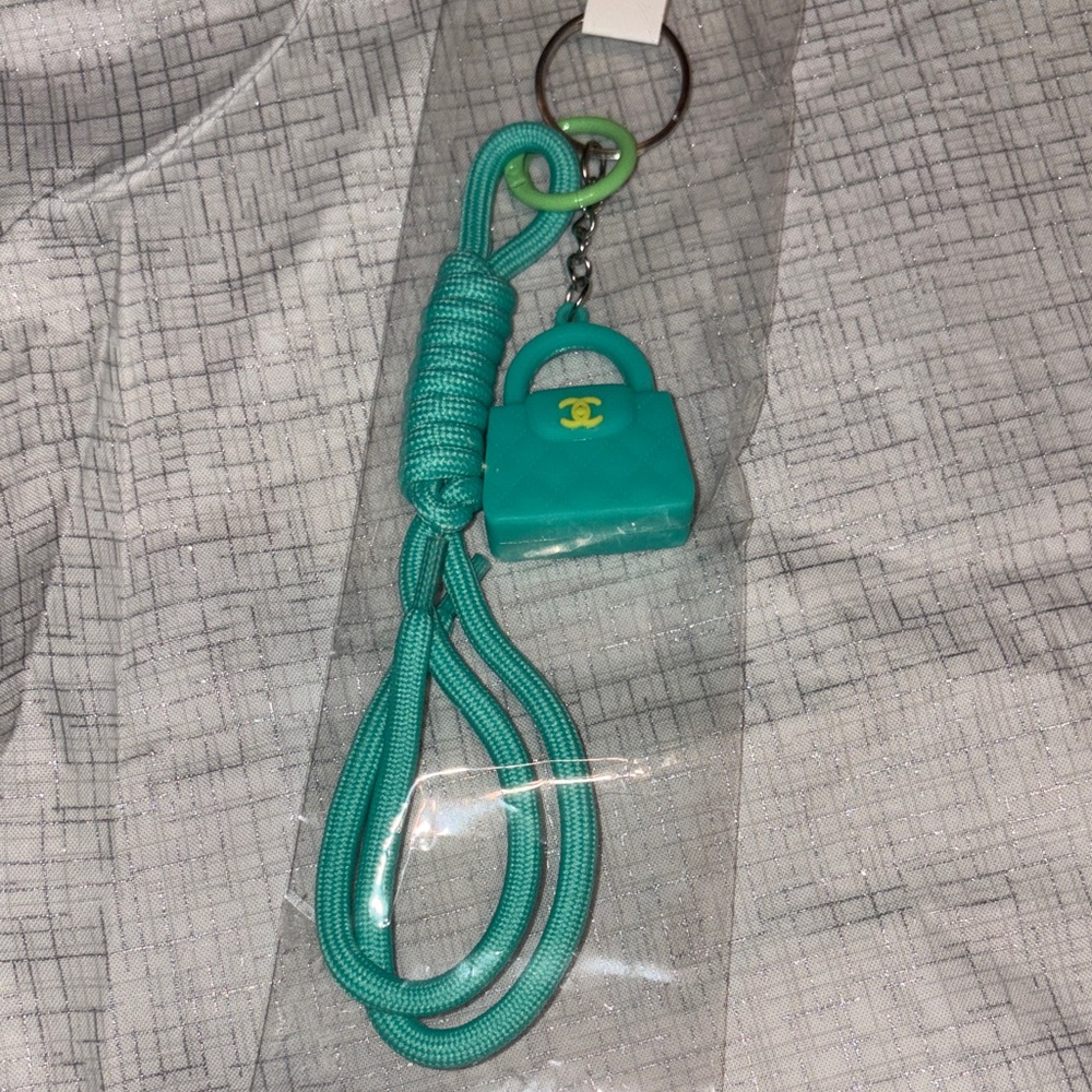 Fashion Teal Mini Purse Keychain Necklace with Logo Charm NWOT